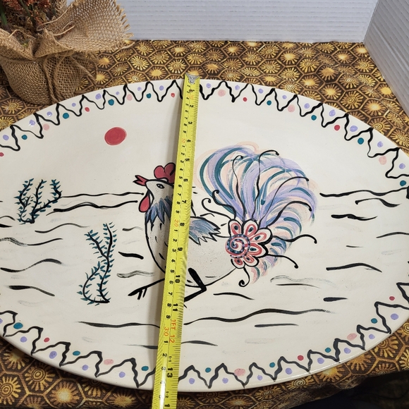 Hand Painted Oval Art Pottery Serving Platter Rooster - Picture 14 of 15